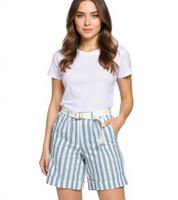DELMAO Women's Belted Shorts with Striped Look and Side Pockets 82611938 Blue/White DELMAO Women's Belted Shorts with Striped Look and Side Pockets 82611938 Blue/White