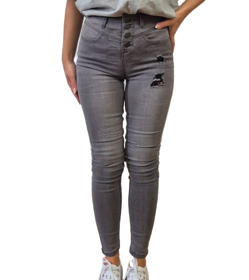 Jeans slim fit da donna ARIZONA, pantaloni in cotone a vita alta con effetto destroyed, 5881 4258 grigio
