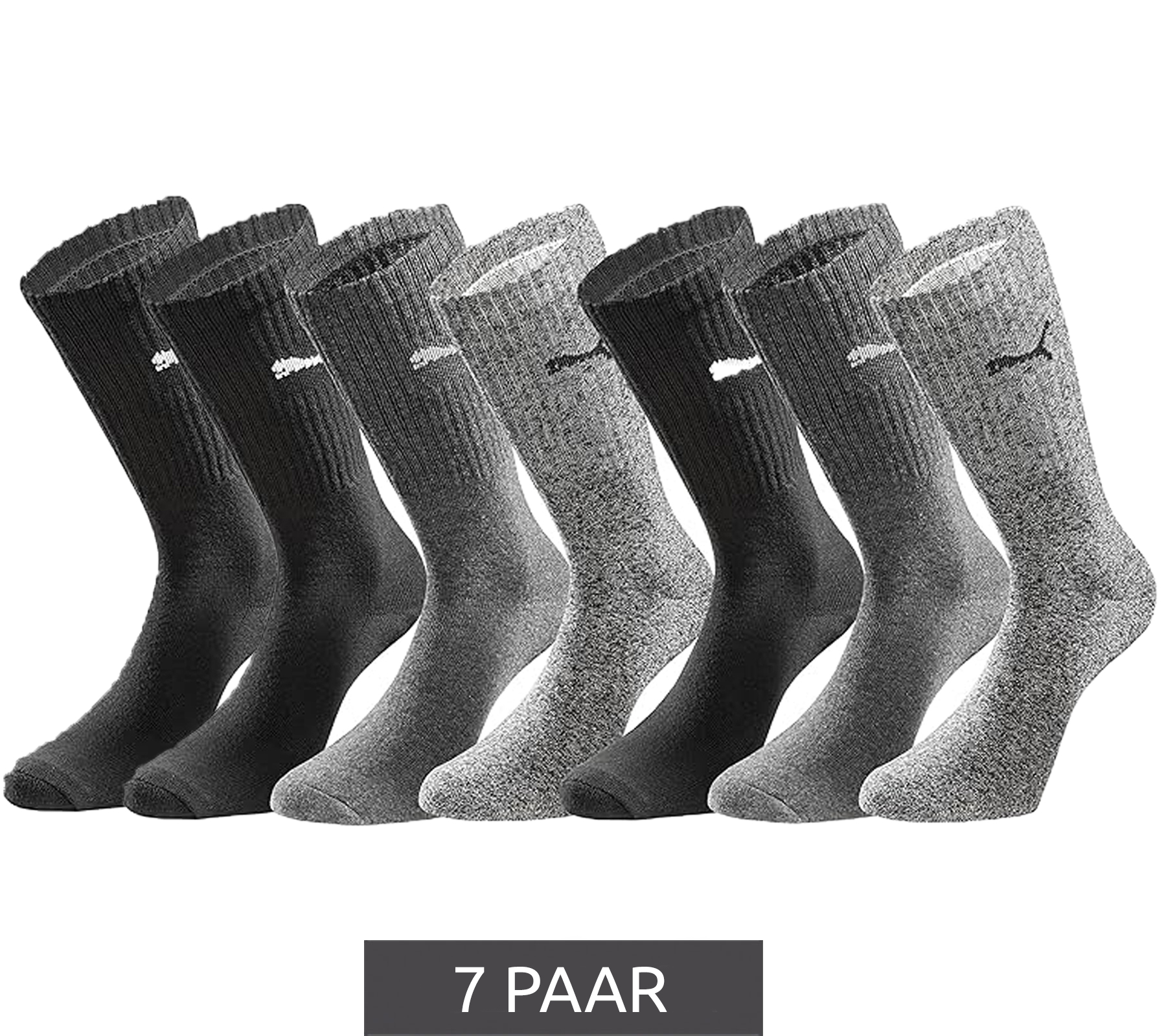 7 Paar PUMA Sport-Strümpfe mit gepolsterten Fußbereich Tennissocken atmungsaktive Socken extra weicher Bund 701222094 002 Schwarz/Anthrazit/Grau meliert
