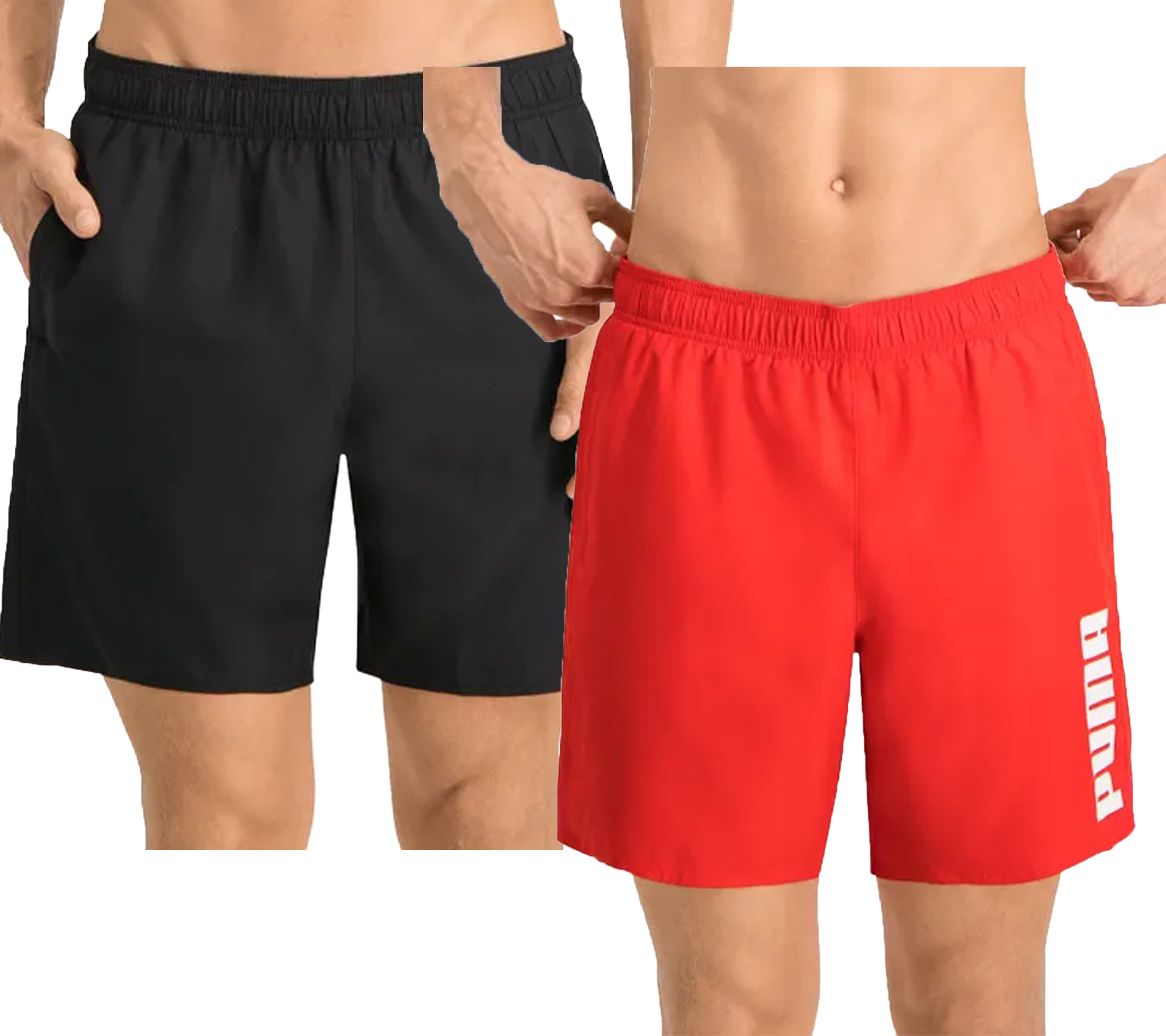 Puma Herren Bade-Shorts Sommer-Shorts mit Taschen stylische Schwimm-Hose Bademode Schwarz oder Rot