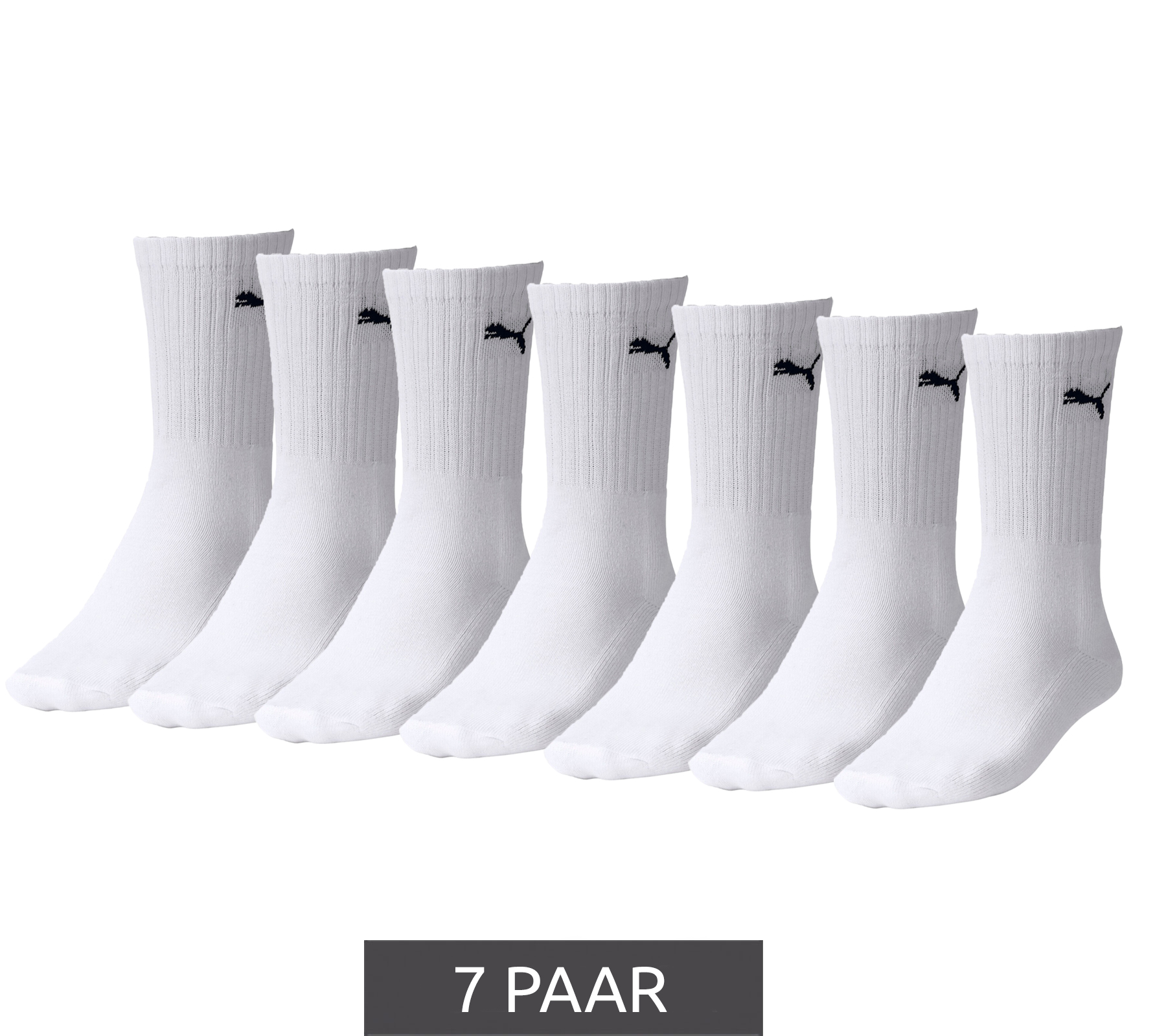 7 Paar PUMA schlichte Sport-Socken Baumwoll-Socken Tennis-Socken lange Strümpfe 701222094 004 Weiß