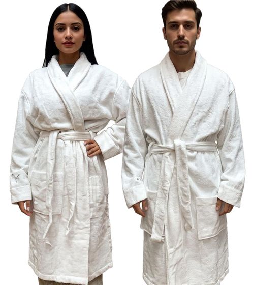 Peignoir PUMA unisexe avec deux poches latérales ouvertes, Robe de chambre 660008 04 Blanc