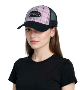 Cappellino da baseball Queen Rock Band, in cotone con ricamo "Queen", Trucker Cap TC105953QUN, Nero/Rosa