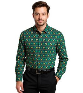 Chemise homme à manches longues avec motif de Noël, chemise en coton 961600 Verte Chemise homme à manches longues avec motif de Noël, chemise en coton 961600 Verte