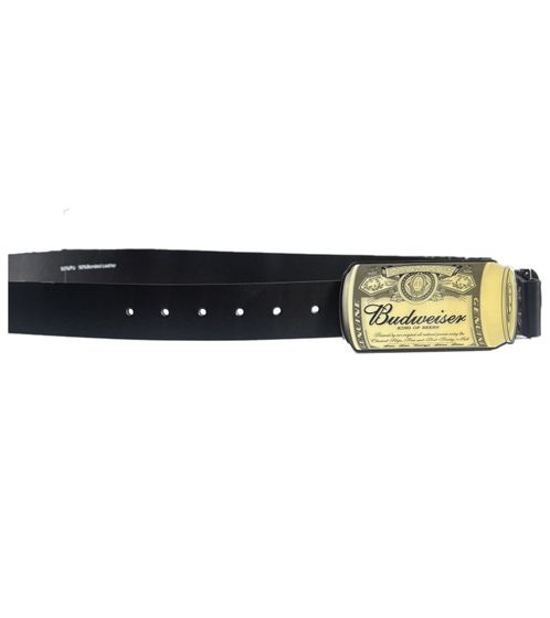 Cintura in pelle Budweiser con fibbia con logo, cintura casual, BT000005BUD, nera