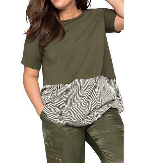 T-shirt a strati da donna sheego, camicia estiva, taglie forti 135028 Verde/Bianco/Nero