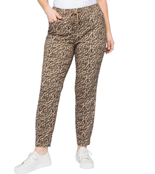 sheego Women's Jogger-Style Stretch Pants with Glittery All-Over Print 134893 Beige/Green