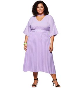 sheego Damen Sommer-Kleid mit plissiertem Rock Große Größen Ausgeh-Kleid 135377 Lila
