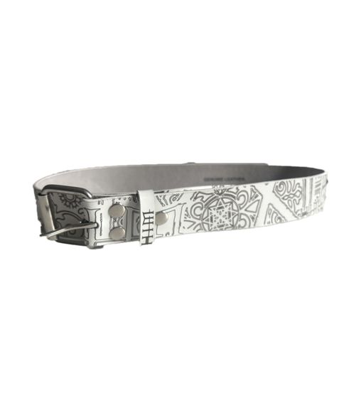 HIM Rockband Belt for Women, One Size, 100cm, Genuine Leather Belt with All-Over Pattern, BT106248HIM3, White/Black
