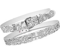 Cintura HIM Rockband da donna, taglia unica, 100 cm, cintura in vera pelle con motivo all-over, BT106248HIM3, bianco/nero Cintura HIM Rockband da donna, taglia unica, 100 cm, cintura in vera pelle con motivo all-over, BT106248HIM3, bianco/nero