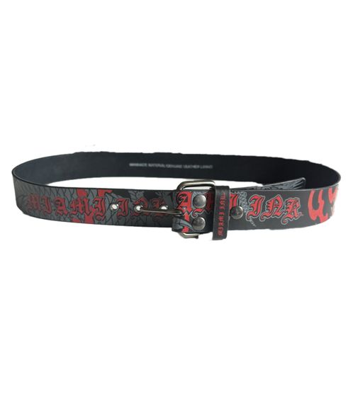 Cintura Miami Ink da donna o uomo, in pelle, regolabile, casual, BT1068891MIK4, nero/rosso
