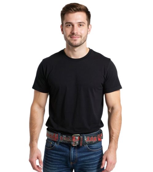 Miami Ink Gürtel für Damen oder Herren Leder-Gürtel verstellbarer Freizeit-Gürtel BT1068891MIK4 Schwarz/Rot
