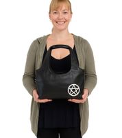 Borsa a tracolla da donna con tracolla larga, motivo: band punk rock degli HIM, LB103930HIM0, nera/grigia