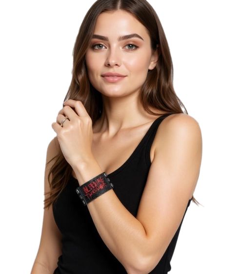 Bracciale Bleeding Through, fascia metalcore con logo, fan merchandising, bracciale in pelle WB106265BTH3, nero