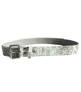 Cintura Rock Band HIM con motivo elegante, cintura in vera pelle, fan merchandise BT106248HIM4 Bianco/Nero
