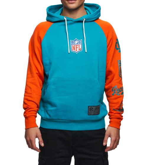 RE:COVERED X NFL Miami Dolphins Eastern Division Men's Hoodie with Logo Print, Cotton Hoodie, Long-Sleeved Shirt, RCNFL1566, Blue/Orange