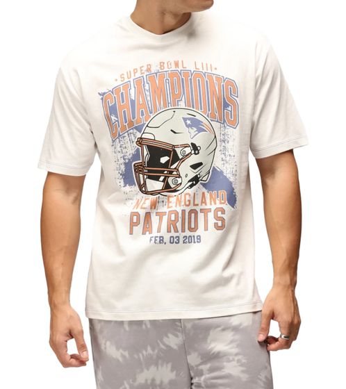RE:COVERED X NFL New England Patriots Men's T-Shirt with World Champions Print, Cotton Shirt RCNFL1561, Ecru-White
