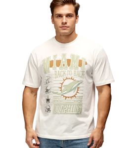 RE:COVERED X NFL Miami Dolphins Herren T-Shirt mit großem Front-Print Baumwoll-Shirt RCNFL1558 Ecru-Weiß RE:COVERED X NFL Miami Dolphins Herren T-Shirt mit großem Front-Print Baumwoll-Shirt RCNFL1558 Ecru-Weiß