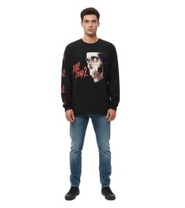 RE:COVERED X Studio Canal Evil Dead 2 Herren Langarm-Shirt mit Horror-Gesichtsprint Baumwoll-Longsleeve Pullover RCSTC115 Schwarz RE:COVERED X Studio Canal Evil Dead 2 Herren Langarm-Shirt mit Horror-Gesichtsprint Baumwoll-Longsleeve Pullover RCSTC115 Schwarz