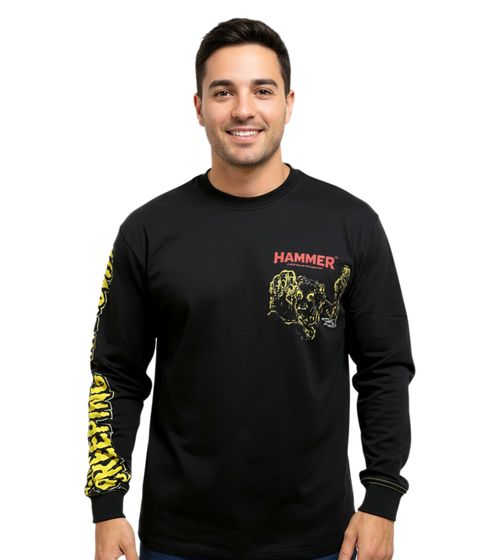 T-shirt manches longues homme RE:COVERED X Hammer Horror Creeping Unknown avec grand imprimé dans le dos, pull en coton à manches longues RCSTC110, noir