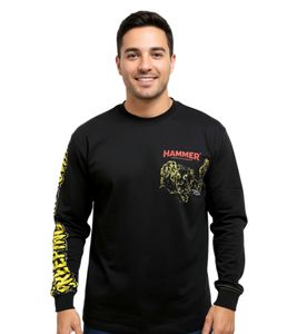 RE:COVERED X Hammer Horror Creeping Unknown Herren Langarm-Shirt mit großem Rücken-Print Baumwoll-Longsleeve Pullover RCSTC110 Schwarz RE:COVERED X Hammer Horror Creeping Unknown Herren Langarm-Shirt mit großem Rücken-Print Baumwoll-Longsleeve Pullover RCSTC110 Schwarz