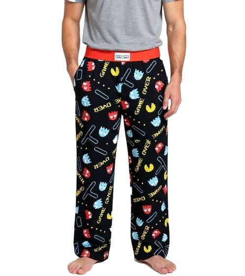 RE:COVERED X Pac-Man Loungepants Herren Schlafanzug-Hose mit Pac-Man Allover-Print Pyjama-Hose RCPCM400 Schwarz/Rot