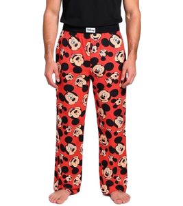 RE:COVERED X Disney Mickey Mouse Lounge Pants Men's Pajama Pants with Mickey Mouse Print, Cotton Pajama Pants, RCDIF2103 Red