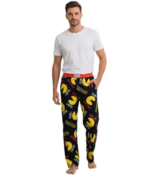 RE:COVERED X Pac-Man Caution I Bite Loungepants Herren Schlafanzug-Hose mit Pac-Man Allover-Print Pyjama-Hose RCPCM401 Schwarz/Gelb