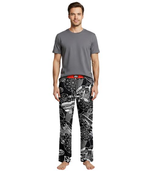 RE: COVERED X Star Wars™ Herren Pyjama-Hose Loungepants mit Raumschiff-Print Schlafanzug-Hose aus Baumwolle Modell RCDIF2107 Schwarz/Weiß