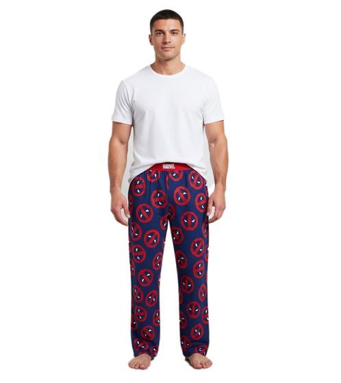 Pantaloni da pigiama RE:COVERED X MARVEL Deadpool Icon Repeat da uomo con stampa Deadpool PCMARV504 blu navy/rosso