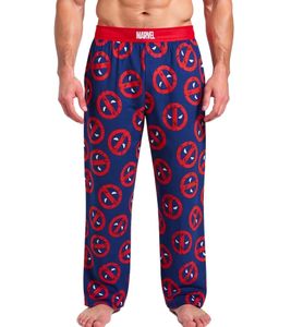 Pantaloni da pigiama RE:COVERED X MARVEL Deadpool Icon Repeat da uomo con stampa Deadpool PCMARV504 blu navy/rosso