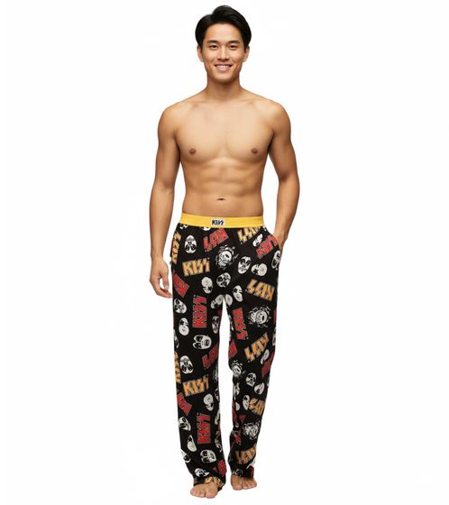 RE:COVERED X KISS Loungepants Herren Schlafanzug-Hose mit KISS-Logo Pyjama-Hose Baumwoll-Hose RCEPIC347 Schwarz