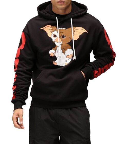 Felpa con cappuccio da uomo RE:COVERED X Gremlins con toppa Gremlins, felpa in cotone, maglia a maniche lunghe, RCWARN558, nero