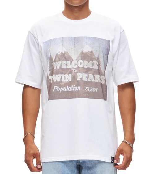 T-shirt da uomo RE:COVERED X Twin Peaks con grande stampa frontale, in cotone, a maniche corte, RCVCM692 Bianco