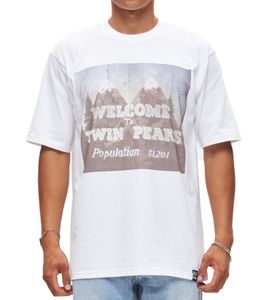 T-shirt homme RE:COVERED X Twin Peaks avec grand imprimé sur le devant, en coton, manches courtes, RCVCM692 Blanc