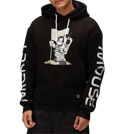 Felpa con cappuccio da uomo RE:COVERED X Disney con stampa di Topolino, in cotone, a maniche lunghe, RCDIF2049, nero