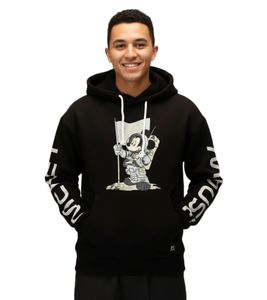 RE:COVERED X Disney Herren Kapuzen-Pullover mit Mickey Mouse-Print Baumwoll-Hoody Langarm-Shirt RCDIF2049 Schwarz RE:COVERED X Disney Herren Kapuzen-Pullover mit Mickey Mouse-Print Baumwoll-Hoody Langarm-Shirt RCDIF2049 Schwarz