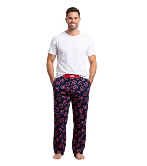 RE:COVERED X MARVEL Deadpool Icon Repeat Lounge Pants Men's Deadpool Print Pajama Pants PCMARV504 Blue/Red