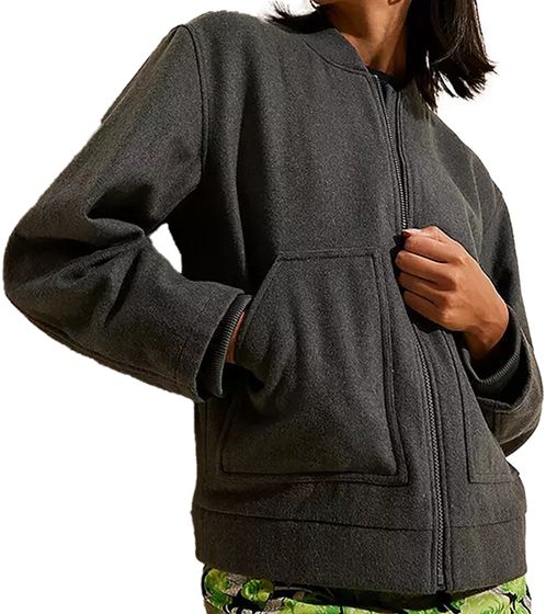 Women's Wool Blend Bomber Jacket with Patch Pockets Transition Jacket 952374 Gray
