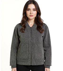 Blouson aviateur en laine mélangée avec poches plaquées pour femme, veste de transition 952374, gris