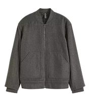 Damen Bomber-Jacke aus Woll-Mix Blouson mit aufgesetzten Taschen Übergangs-Jacke 952374 Grau