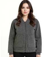 Damen Bomber-Jacke aus Woll-Mix Blouson mit aufgesetzten Taschen Übergangs-Jacke 952374 Grau