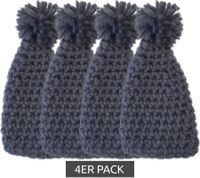Pack of 4 pompom-hat-style egg cozies, 14 x 7 cm, kitchen helpers, kitchen utensils, 913860 Gray