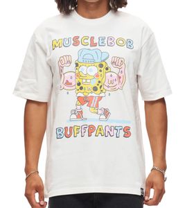 T-shirt homme RE:COVERED X Nickelodeon Bob l'éponge en coton, col rond, RCVCM684, écru-blanc