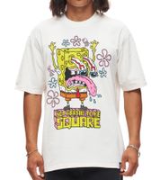 RE:COVERED X nickelodeon Herren T-Shirt SpongeBob Schwammkopf Baumwoll-Shirt Rundhals-Shirt RCVCM686 Ecru-Weiß