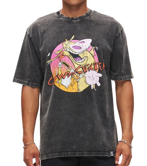 RE:COVERED X Cartoon Network Herren T-Shirt mit Cow & Chicken Print Baumwoll-Shirt Rundhals-Shirt RCWARN754 Grau