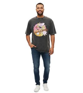 T-shirt homme RE:COVERED X Cartoon Network, imprimé vache et poulet, col rond en coton, gris, RCWARN754 T-shirt homme RE:COVERED X Cartoon Network, imprimé vache et poulet, col rond en coton, gris, RCWARN754