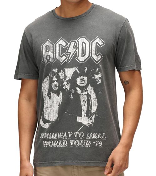 T-shirt homme RE:COVERED X ACDC, Tournée mondiale Highway to Hell, en coton, grand imprimé, col rond, MMPER863 Gris