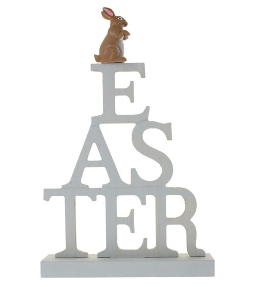 Easter decoration with Easter lettering and brown Easter bunny decorative figure, 33x21x5cm, 924129, Gray/Brown