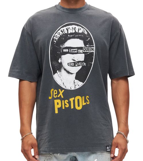RE:COVERED X Sex Pistols Herren T-Shirt God Save the Queen Baumwoll-Shirt mit großem Print Rundhals-Shirt RCBVD3843 Grau